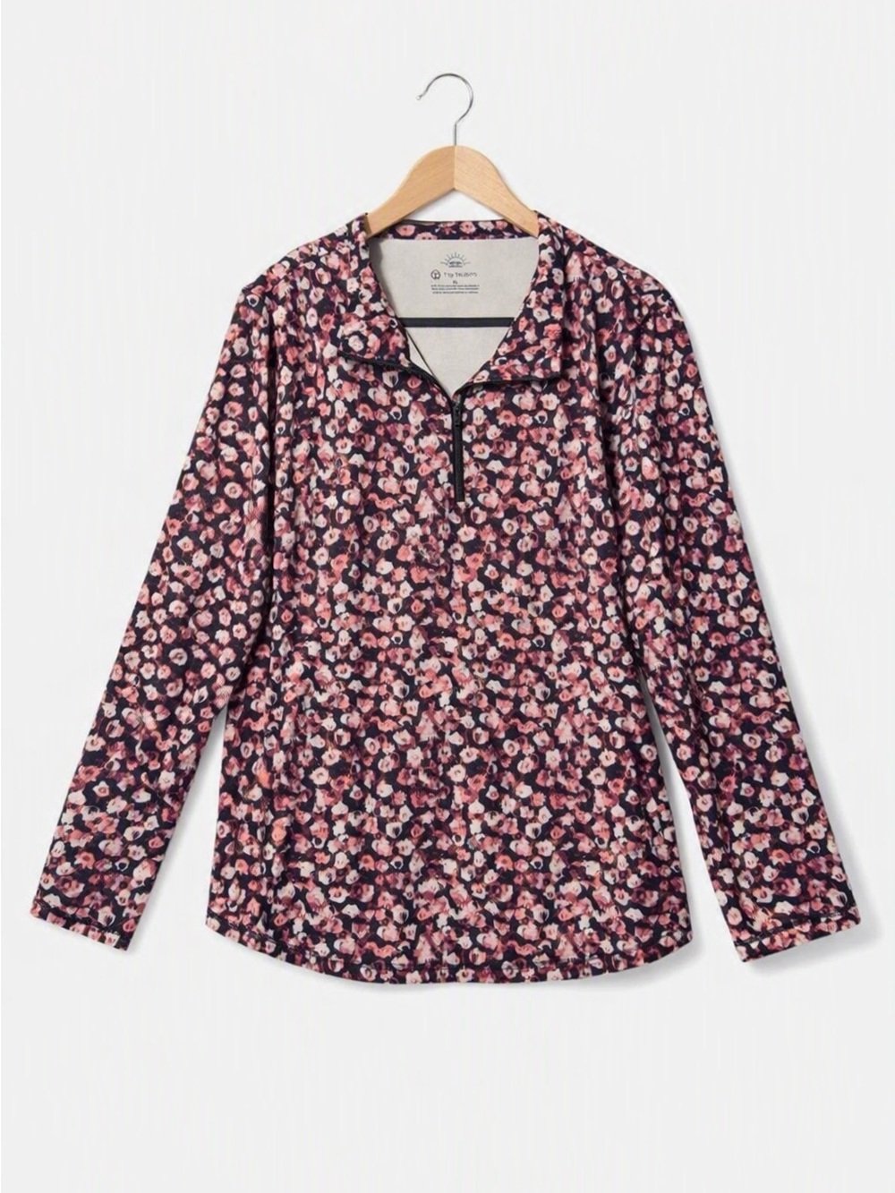 Talbots Rose Pink Blurred Floral Activewear Half Zip Top